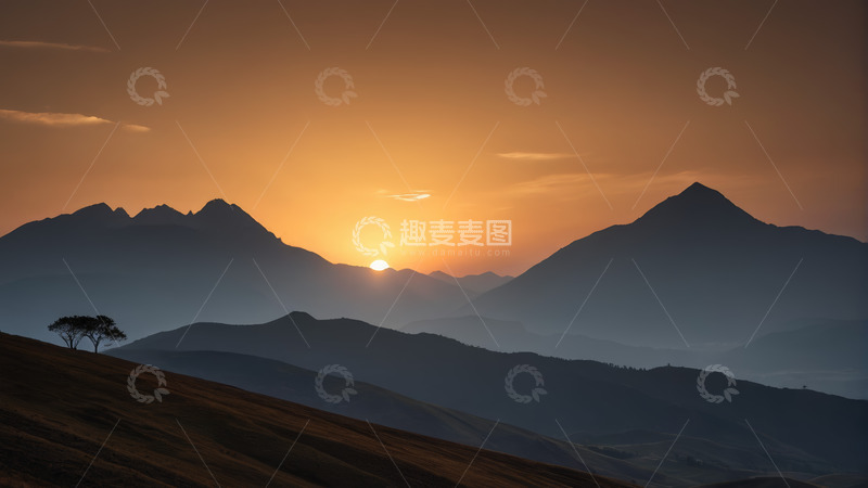 高清大图下载【趣麦麦图】山间日落自然景观