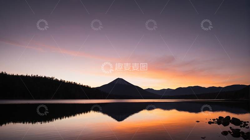 高清大图下载【趣麦麦图】湖畔山林日出自然风光