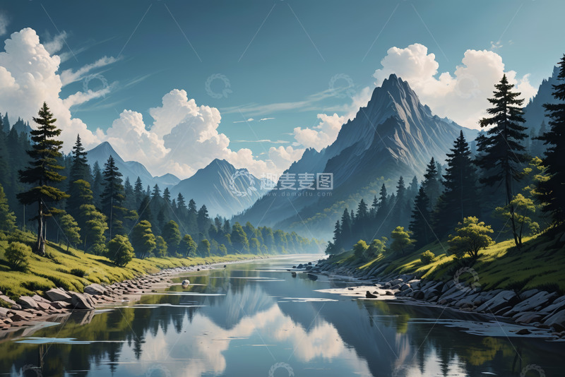 高清大图下载【趣麦麦图】山林间河流自然风光