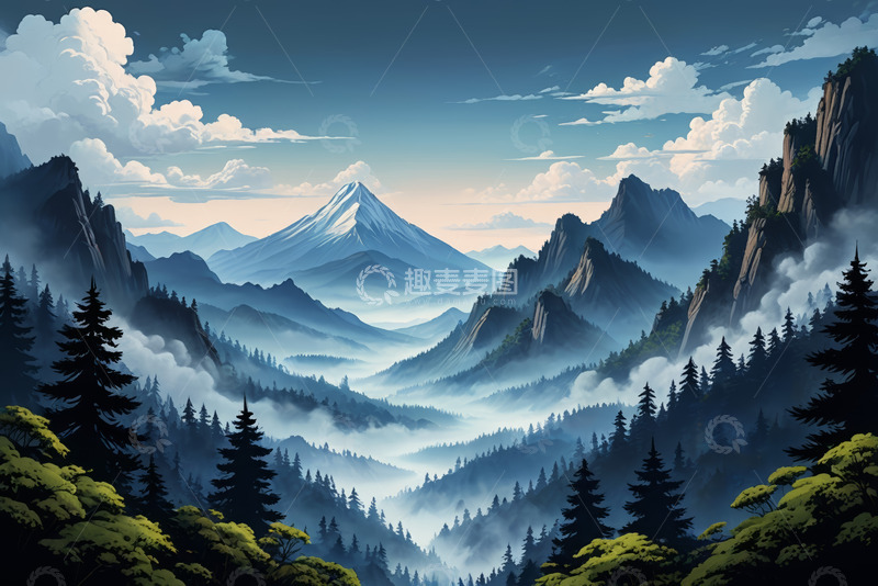 高清大图下载【趣麦麦图】山林云海自然风光全景