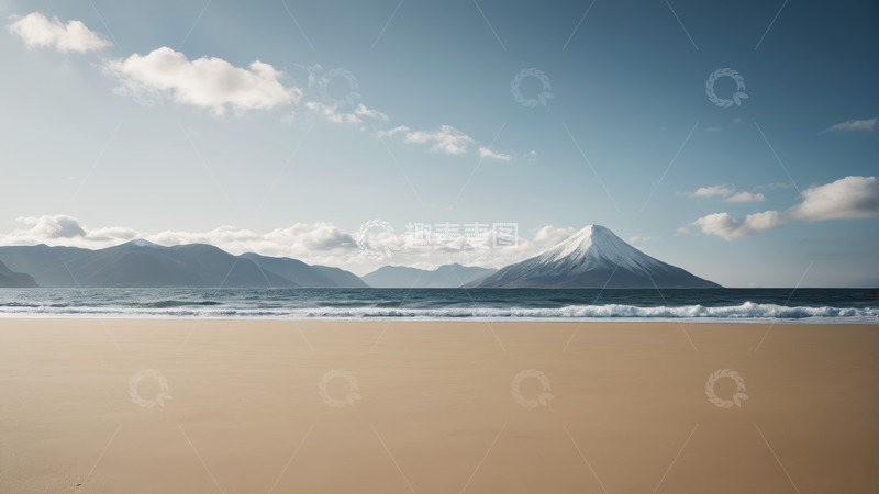 高清大图下载【趣麦麦图】海滩自然风光带雪山远景