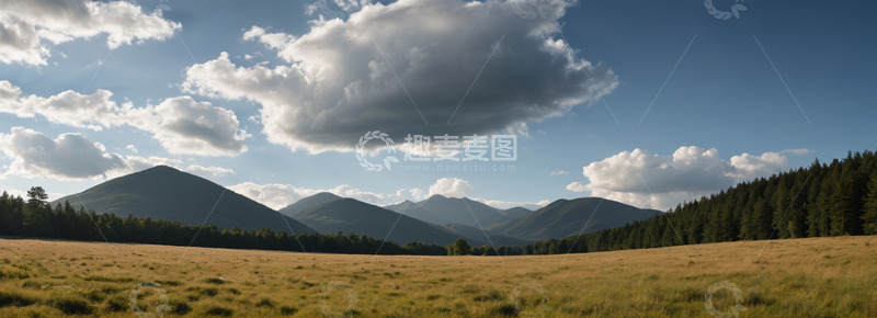 高清大图下载【趣麦麦图】广袤草原与远山蓝天白云景观