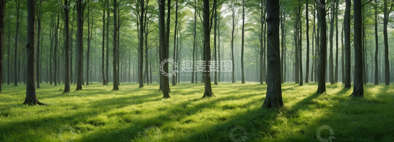 高清大图下载【趣麦麦图】阳光洒落的茂密森林景观
