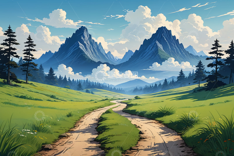 高清大图下载【趣麦麦图】山间草地小路自然风光