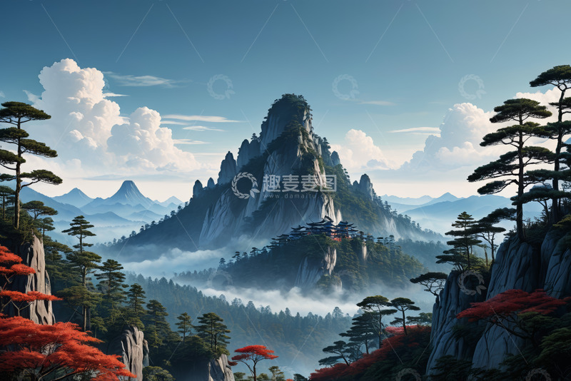 高清大图下载【趣麦麦图】中式山水风景全景