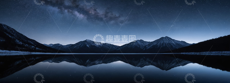 高清大图下载【趣麦麦图】星空下的山脉与平静湖面
