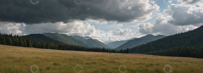 高清大图下载【趣麦麦图】开阔草原与远山及多云天空