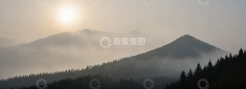 高清大图下载【趣麦麦图】山林晨景阳光穿透薄雾