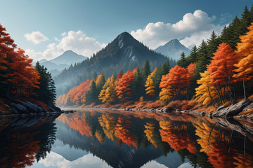 秋日山林湖泊风景