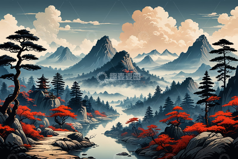 高清大图下载【趣麦麦图】中式山水风景图