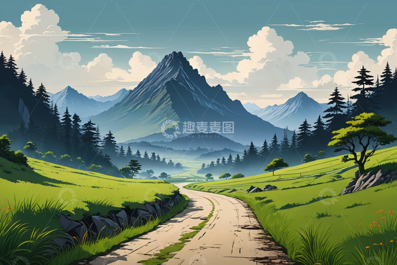 高清大图下载【趣麦麦图】山间草地蜿蜒小路自然风光