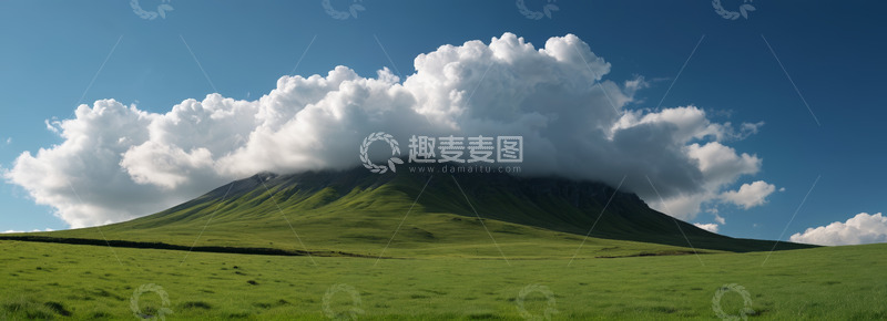 高清大图下载【趣麦麦图】青山草地与蓝天白云风景