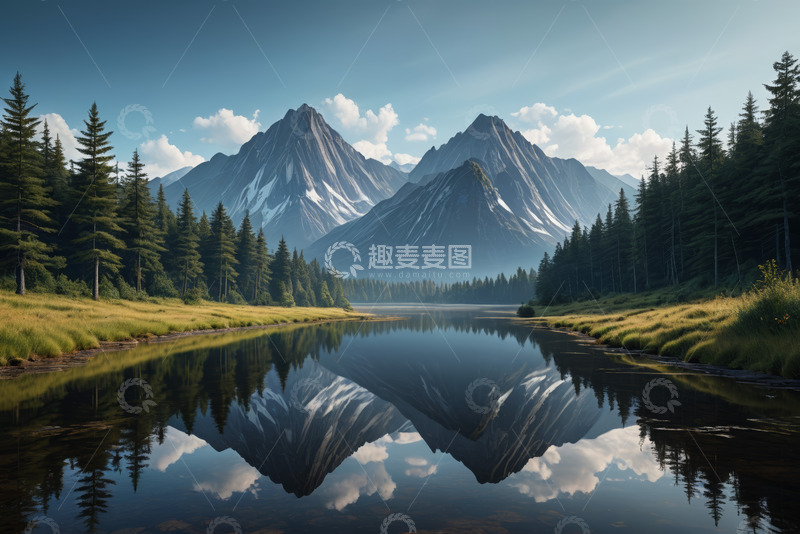 高清大图下载【趣麦麦图】山林湖泊自然风光全景