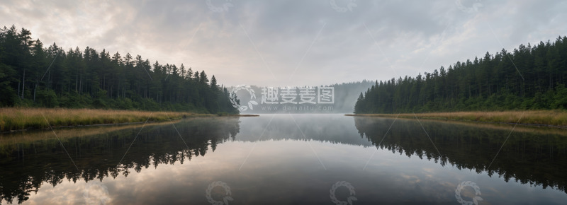 高清大图下载【趣麦麦图】森林湖泊清晨静谧自然景观