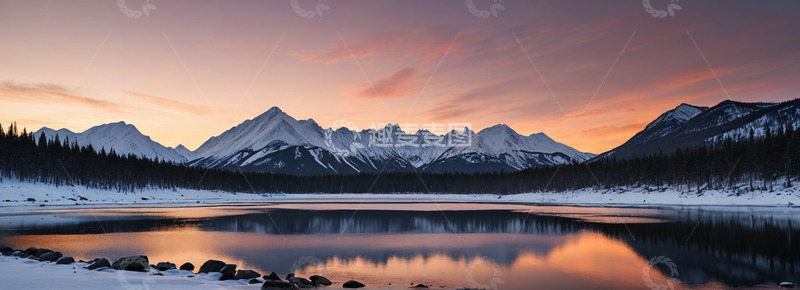 高清大图下载【趣麦麦图】雪山湖泊日出自然风光