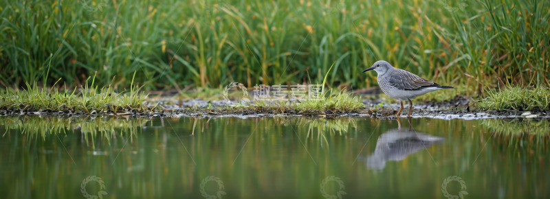 高清大图下载【趣麦麦图】水边草地站立的小鸟