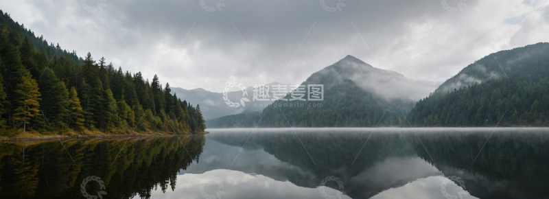 高清大图下载【趣麦麦图】山林间静谧的湖泊风景