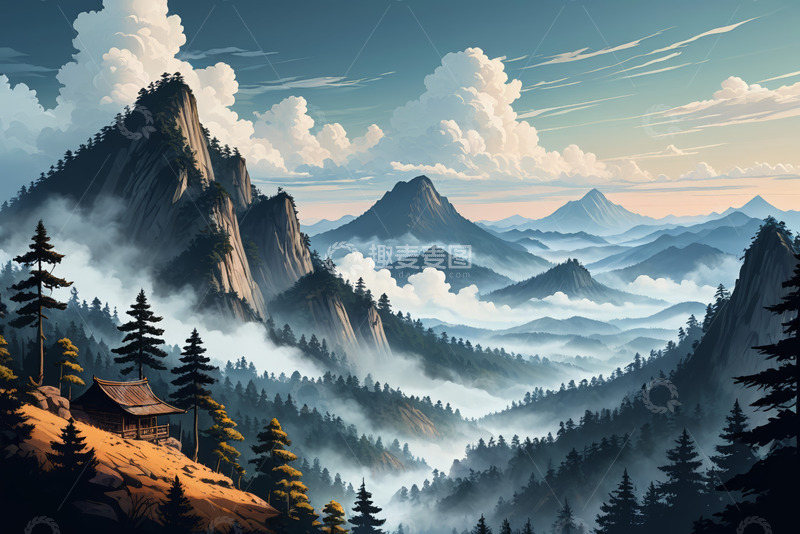高清大图下载【趣麦麦图】山间云雾缭绕的自然景观