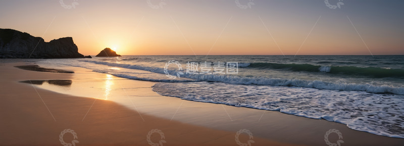 高清大图下载【趣麦麦图】海滩日落海浪风景