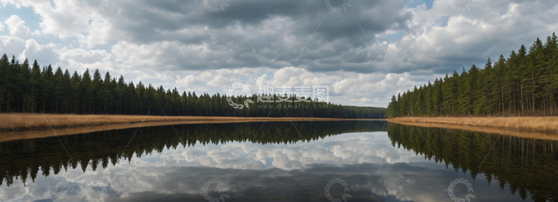 高清大图下载【趣麦麦图】森林湖泊自然风光全景