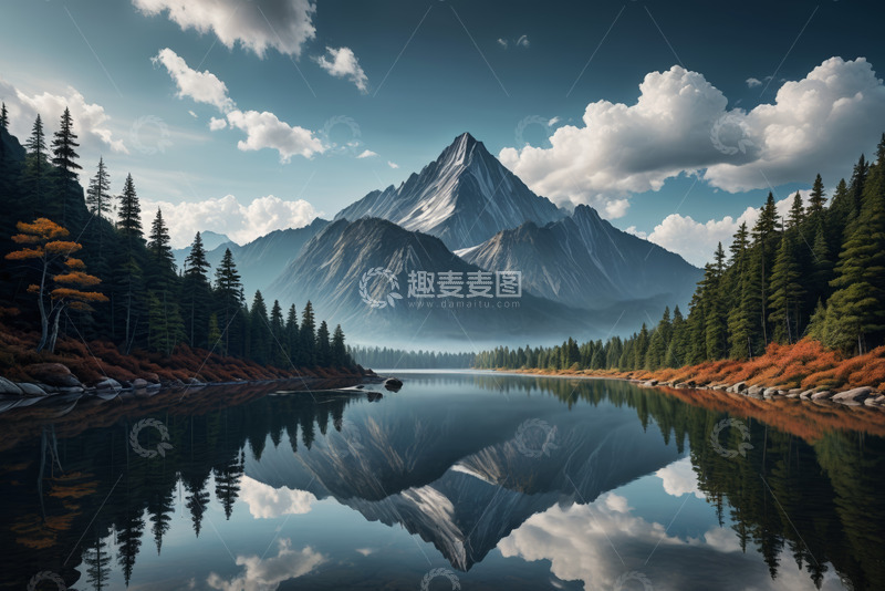 高清大图下载【趣麦麦图】山林湖泊自然风光全景