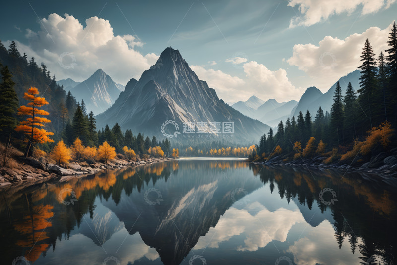 高清大图下载【趣麦麦图】山水间森林与远山风景