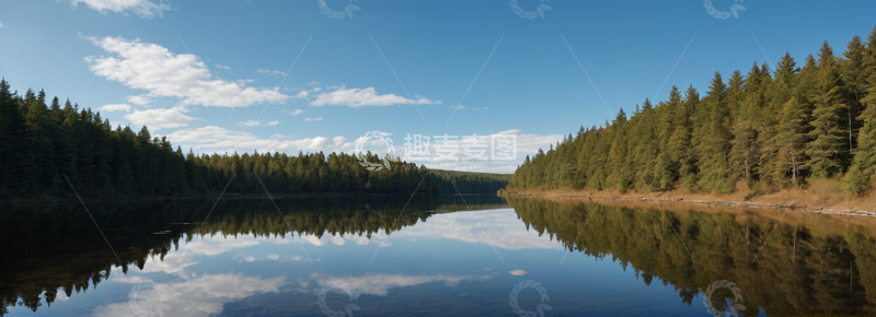 高清大图下载【趣麦麦图】森林旁平静湖面自然风光