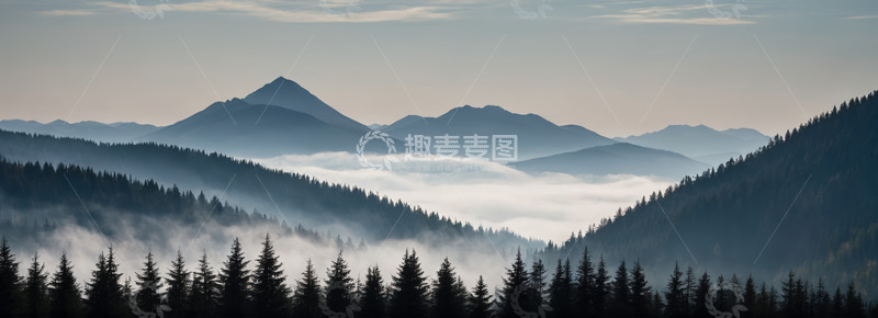 高清大图下载【趣麦麦图】山林间云雾缭绕的自然景观