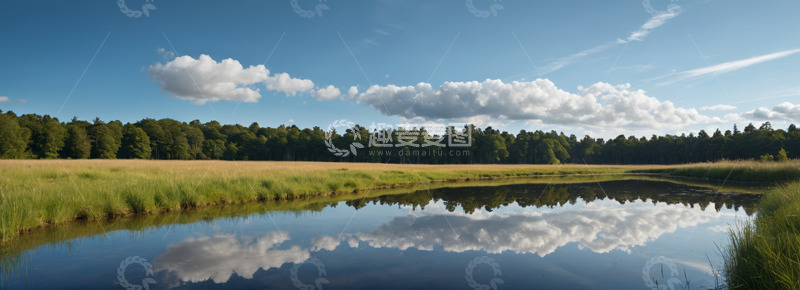 高清大图下载【趣麦麦图】自然风景中的湖泊与森林景观