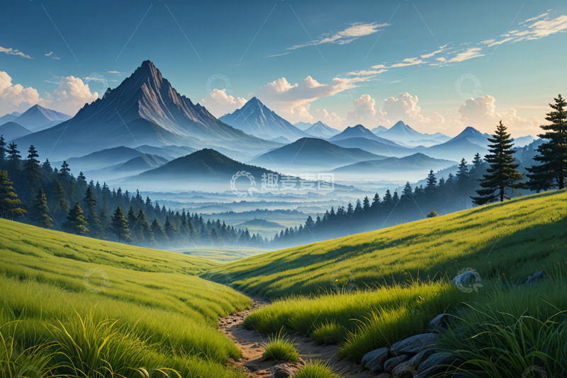 高清大图下载【趣麦麦图】山间草地森林自然风光