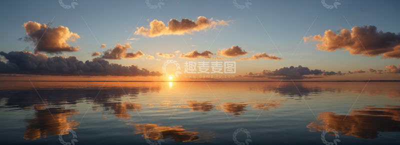 高清大图下载【趣麦麦图】海上日出天空云彩倒影景象