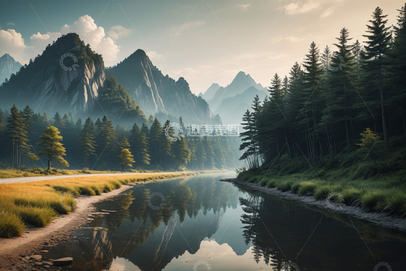 高清大图下载【趣麦麦图】山林间河流自然风光