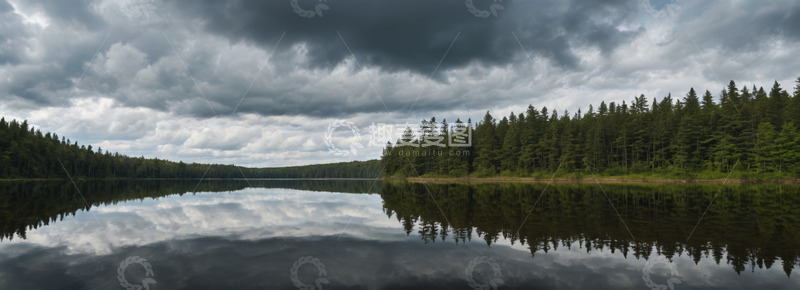 高清大图下载【趣麦麦图】森林湖泊乌云密布全景