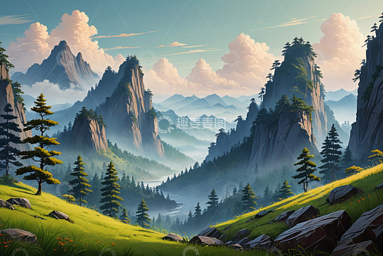 山间森林自然风光全景