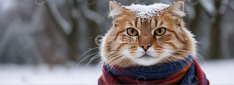 高清大图下载【趣麦麦图】雪中戴围巾的猫咪