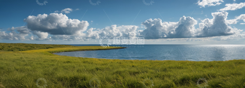 高清大图下载【趣麦麦图】草原湖畔蓝天白云风景