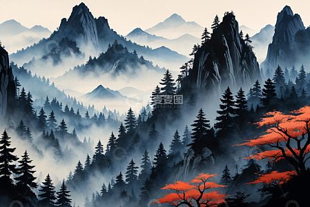 山林间云雾缭绕的自然景观