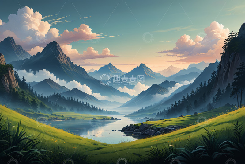 高清大图下载【趣麦麦图】山间湖泊自然风光