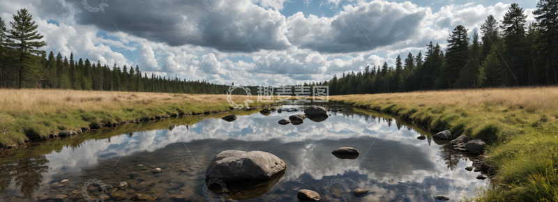 高清大图下载【趣麦麦图】森林边河流自然风光