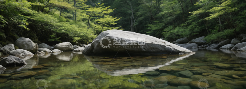 高清大图下载【趣麦麦图】森林中清澈溪流与巨石景观