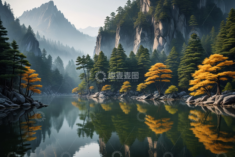 高清大图下载【趣麦麦图】山林湖泊自然风光全景