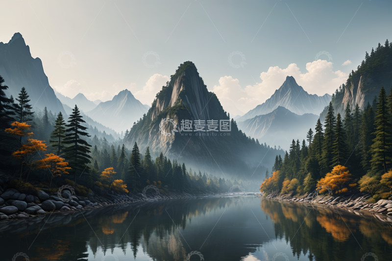 高清大图下载【趣麦麦图】山水相依的自然风光