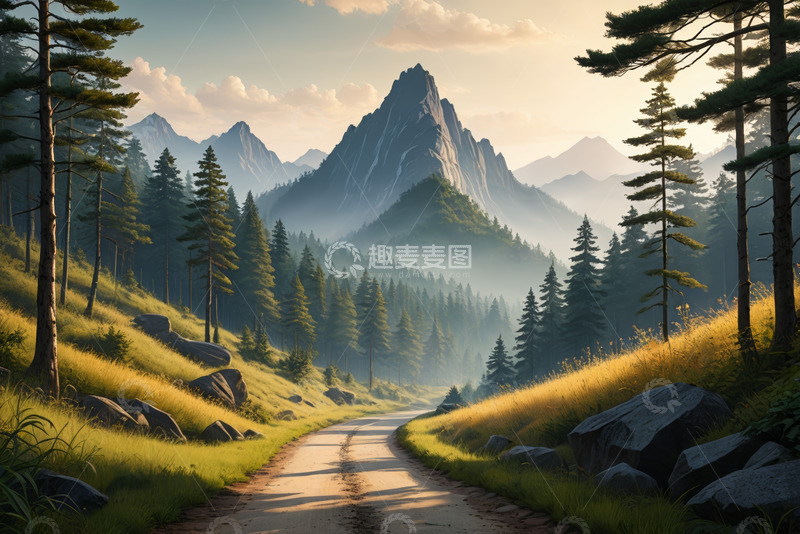 高清大图下载【趣麦麦图】山间森林中的蜿蜒小路