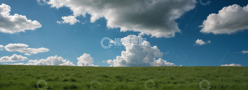 高清大图下载【趣麦麦图】蓝天白云下的绿色草原