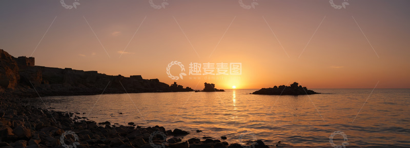 高清大图下载【趣麦麦图】海边日落海岸线景色