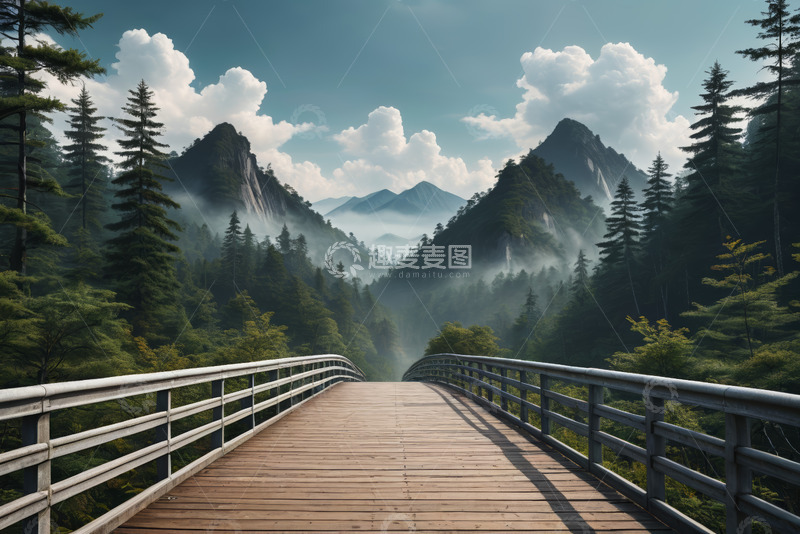 高清大图下载【趣麦麦图】山林间木质栈道风景