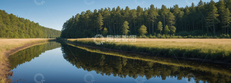 高清大图下载【趣麦麦图】森林旁河流自然风光