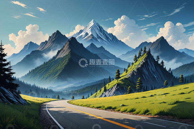 高清大图下载【趣麦麦图】山间公路自然风光