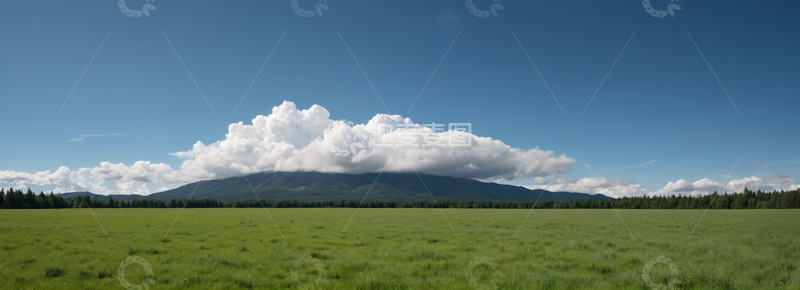 高清大图下载【趣麦麦图】广阔草原上的蓝天白云与远山
