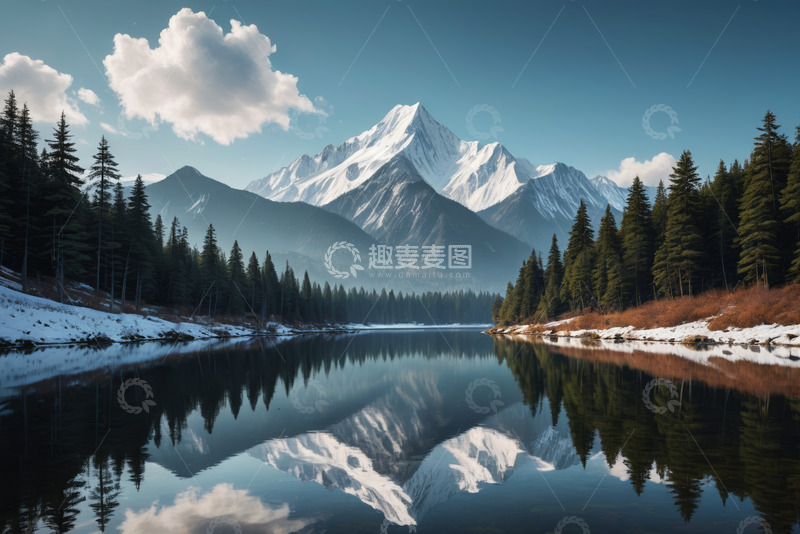 高清大图下载【趣麦麦图】雪山湖泊森林自然风光
